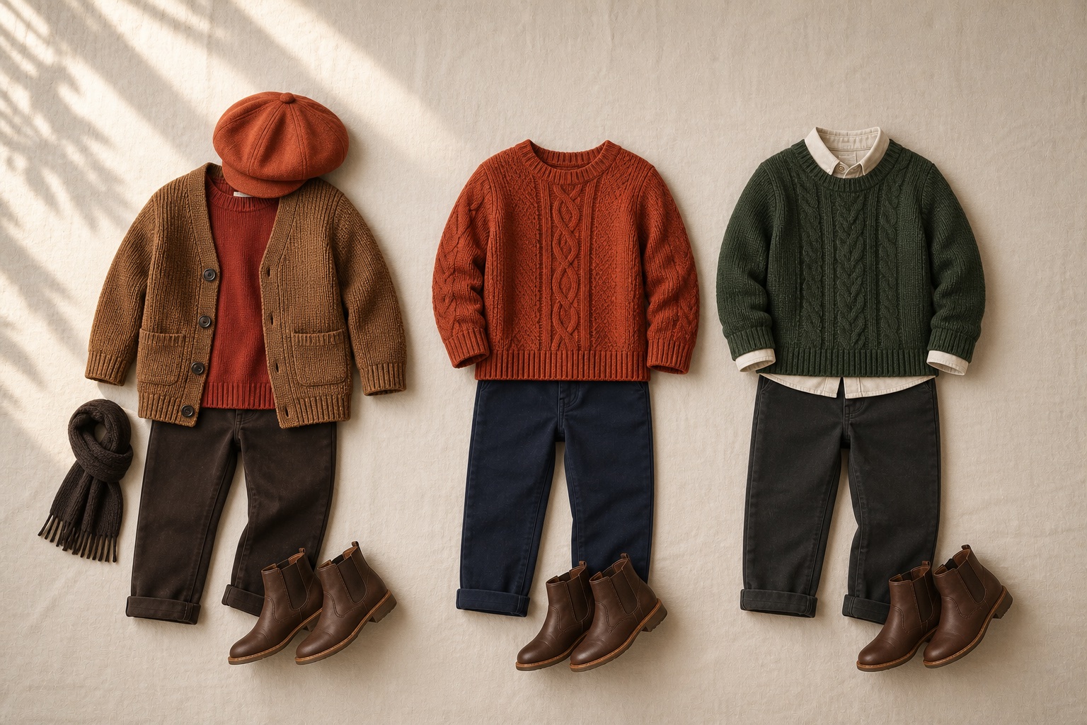 Realistic fall outfit ideas for boys with rust, navy, forest green and brown